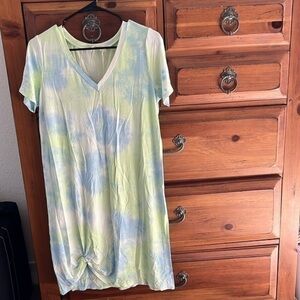 Hem & Thread Women’s Green And Blue Tie Dye T-Shirt Dress Size Medium NWT
